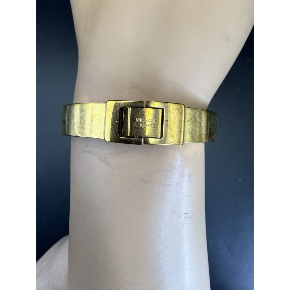 Michael Kors Gold Tone Hinged Bangle Bracelet Clasp Closure MK Logo
